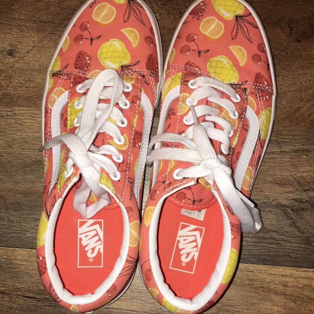 Vans Coral /Orange Fruit Print Sneakers Woman’s Size 6 - Picture 11 of 17
